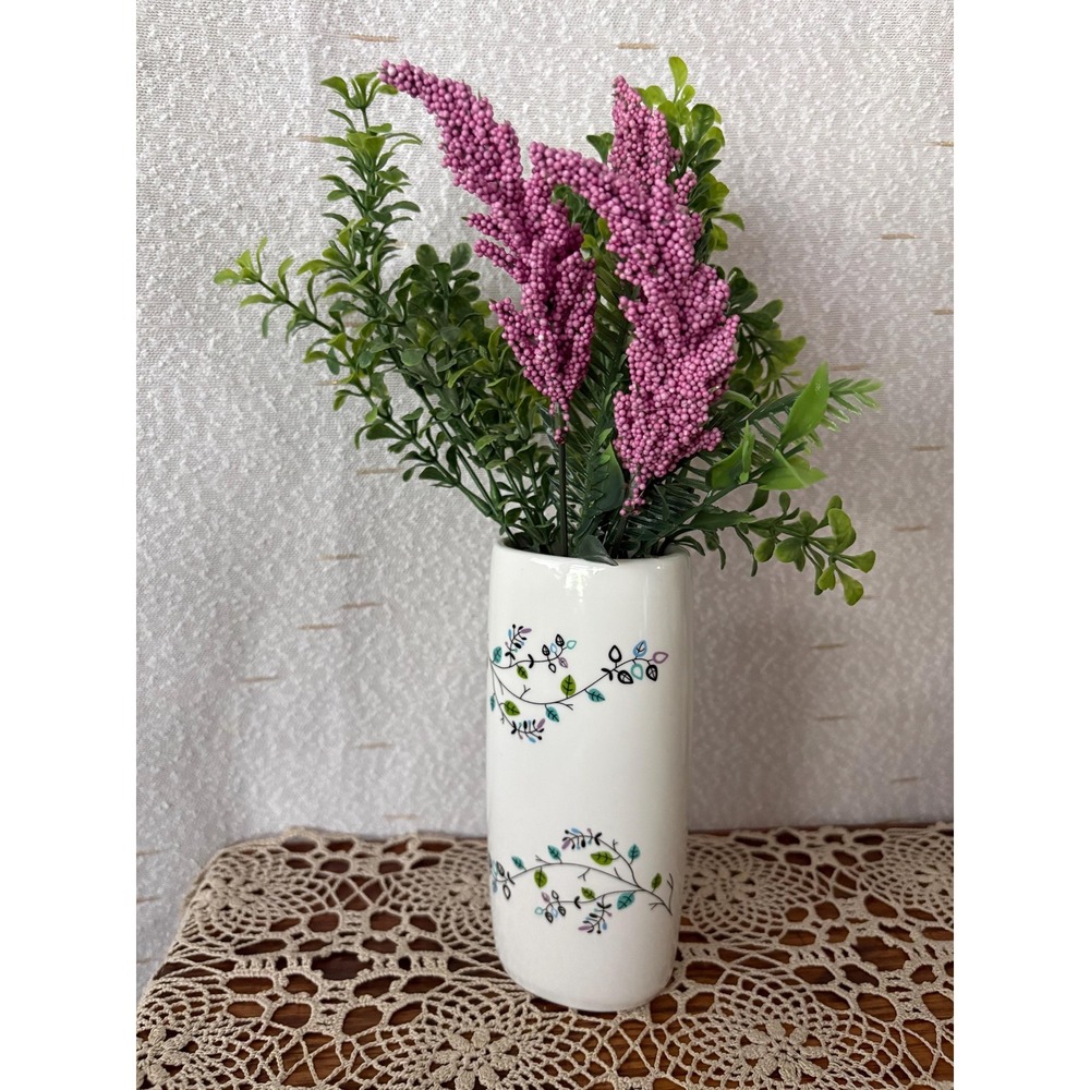 Spaceform London Bud Vase White Glass Floral Vine Design Modern Decor 6.5 Inch